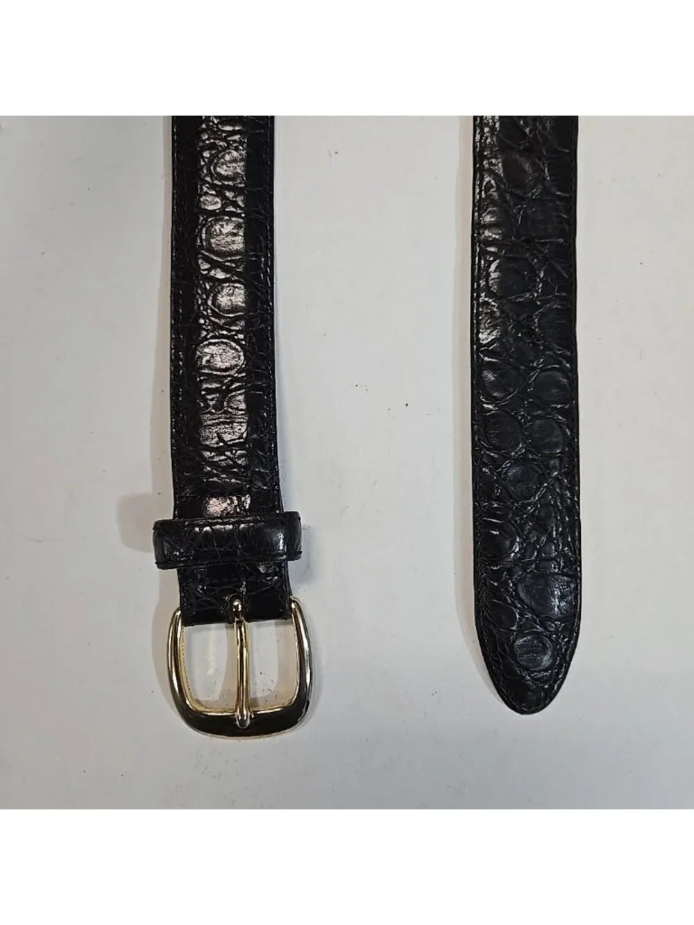 Cole Haan Leather Belt Size 40 Black Croc Embossed Italian Calfskin Made in USA